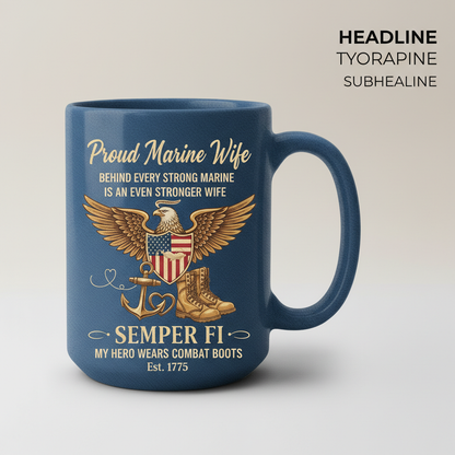 Personalized Proud Marine Wife Coffee Mug - Semper Fi Eagle Design - Custom Name & Year