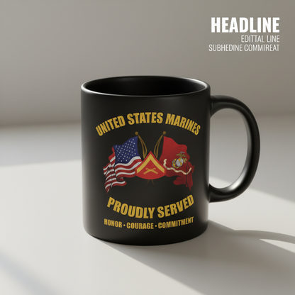 Personalized USMC Crossed Flags Mug - Custom Rank & Core Values Marine Cup - America 250 Veteran Gift