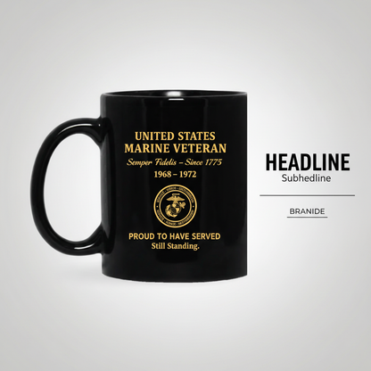 Personalized US Marine Veteran Black Mug - Custom Service Years Semper Fidelis Cup - Proud To Have Served Gift