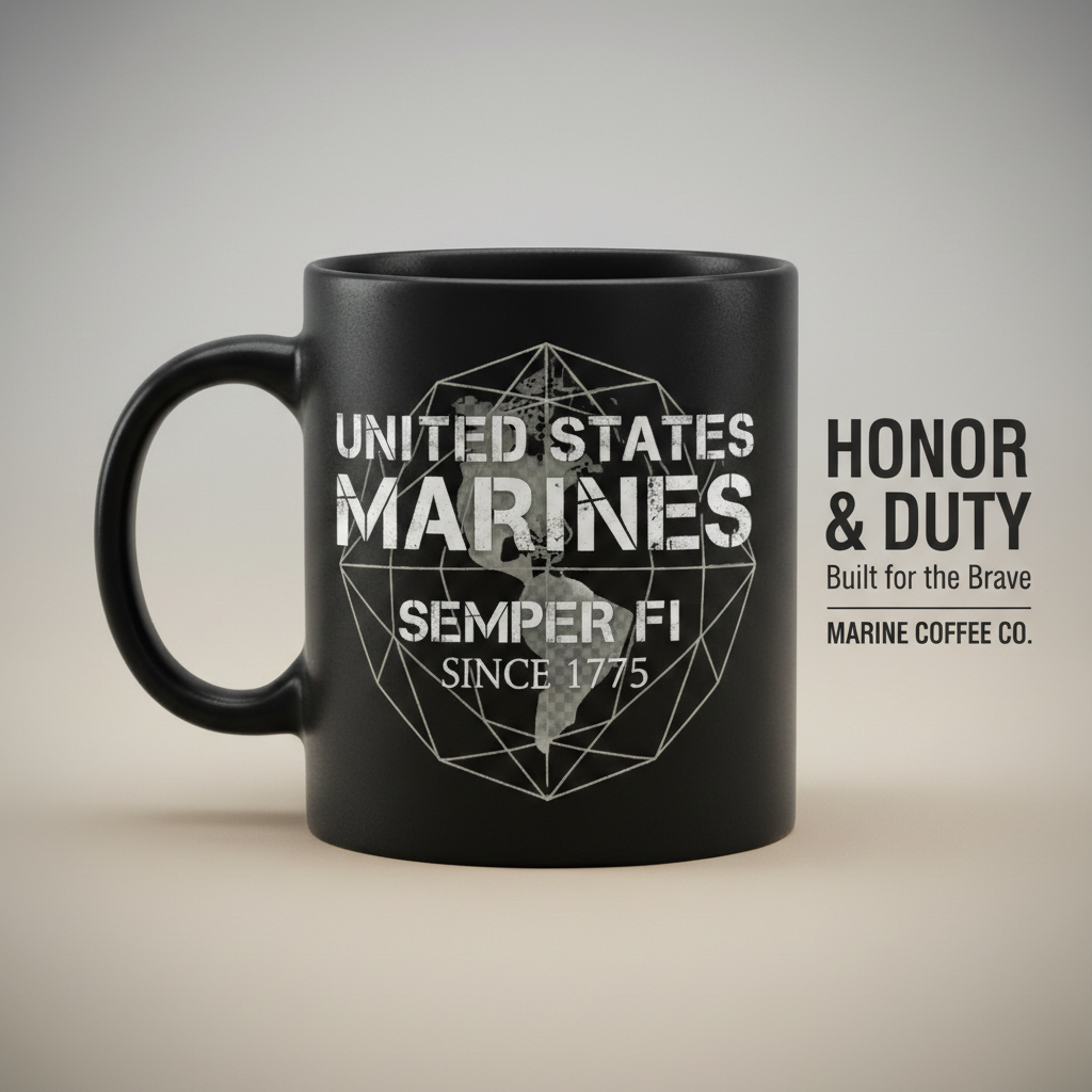 Personalized US Marines Geometric Globe Mug - Custom Distressed Semper Fi Cup - Veteran Gift