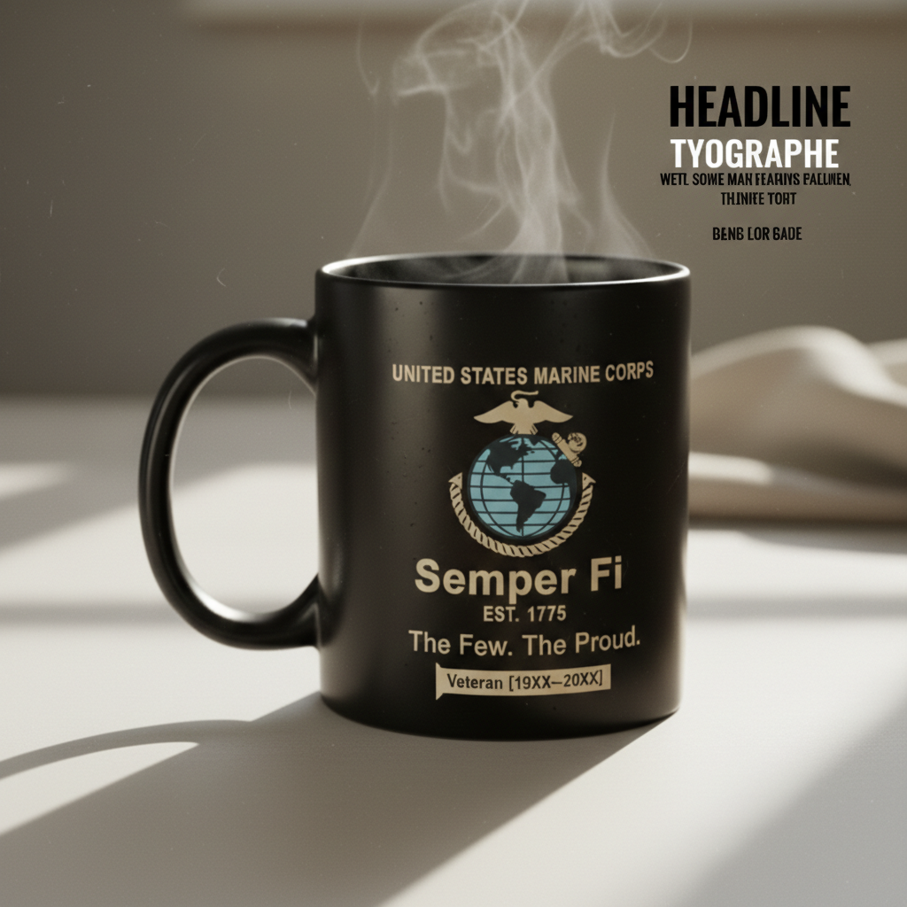Personalized USMC Semper Fi Mug - Custom Service Years Ribbon Marine Cup - "The Few The Proud" Veteran Gift