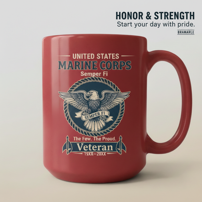 Personalized USMC Eagle Emblem Mug - Custom Service Years Marine Cup - "The Few The Proud" Veteran Gift