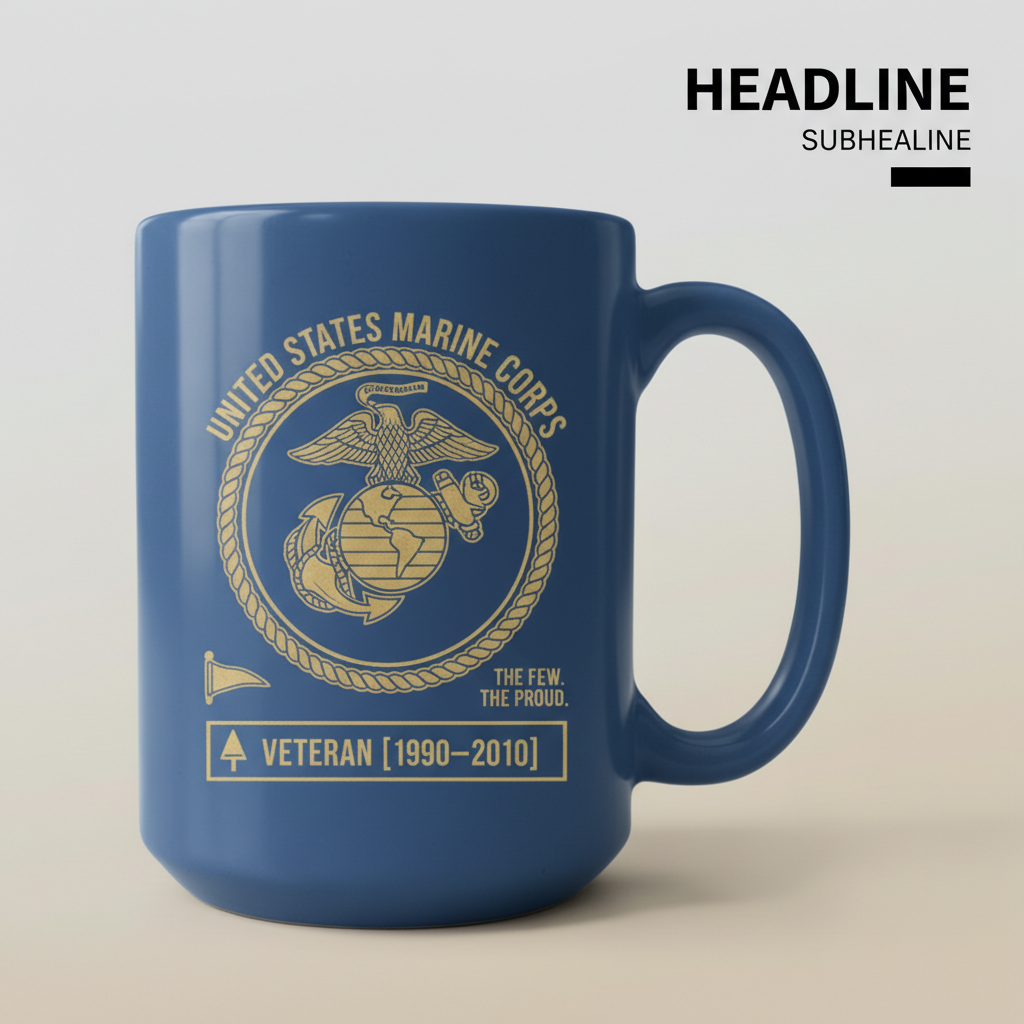 Personalized USMC Pennant Flag Mug - Custom Service Years Marine Cup - Proud Veteran Nameplate Gift