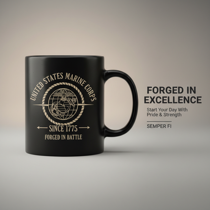 Personalized USMC Rope EGA Mug - Custom "Forged In Battle" Marine Cup - America 250 Veteran Gift
