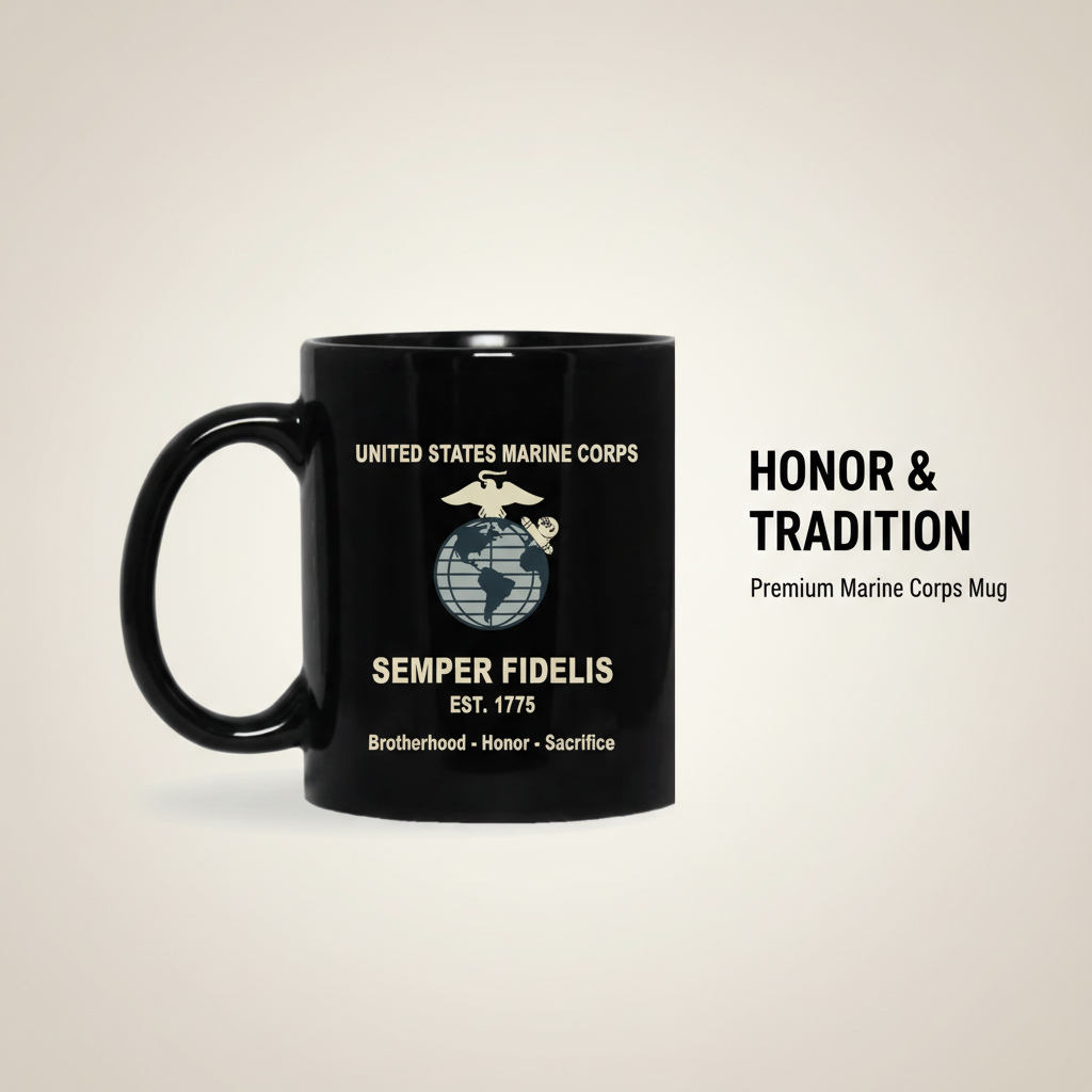 Personalized USMC Semper Fidelis Black Mug - Custom Classic EGA Marine Cup - Brotherhood Honor Sacrifice Gift