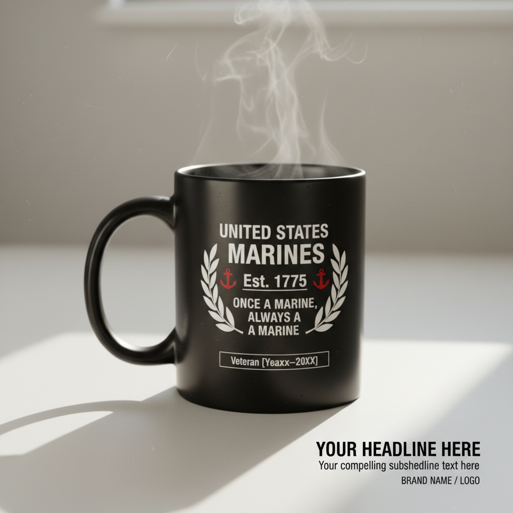 Personalized USMC Laurel Wreath Mug - Custom Service Years Marine Cup - "Always A Marine" Veteran Gift