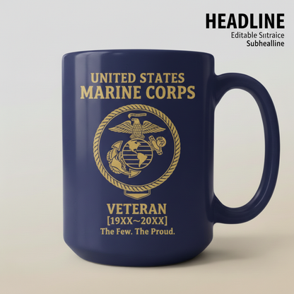 Custom Marine Corps Commemorative Mug - Personalized EGA Crest Veteran Cup - Proud Military Service Gift