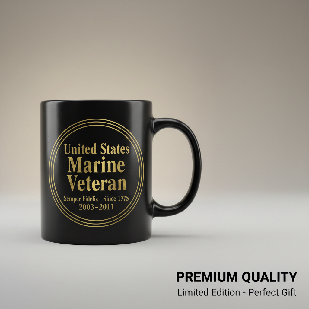Personalized US Marine Veteran Circle Badge Mug - Custom Service Years Semper Fi Cup - America 250 Gift