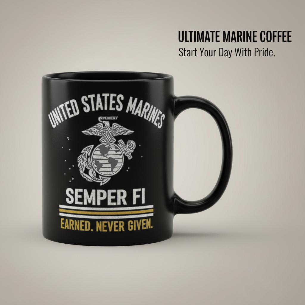 Personalized USMC Semper Fi Mug - Custom Marines EGA Cup - "Earned Never Given" Veteran Gift