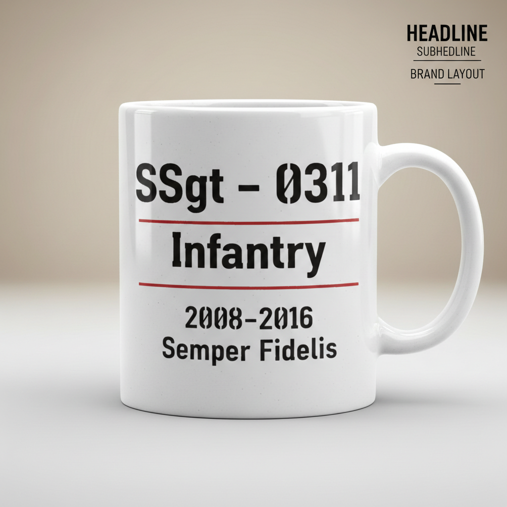 Personalized USMC Rank and MOS White Mug - Custom Marine Service Record Cup - Minimalist Veteran Gift