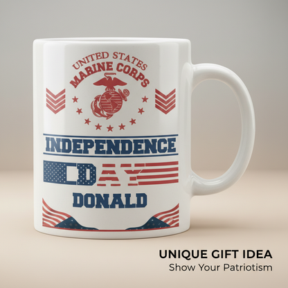 Personalized USMC Independence Day Mug - Custom Name 4th of July Marine Cup - America 250 Veteran Gift