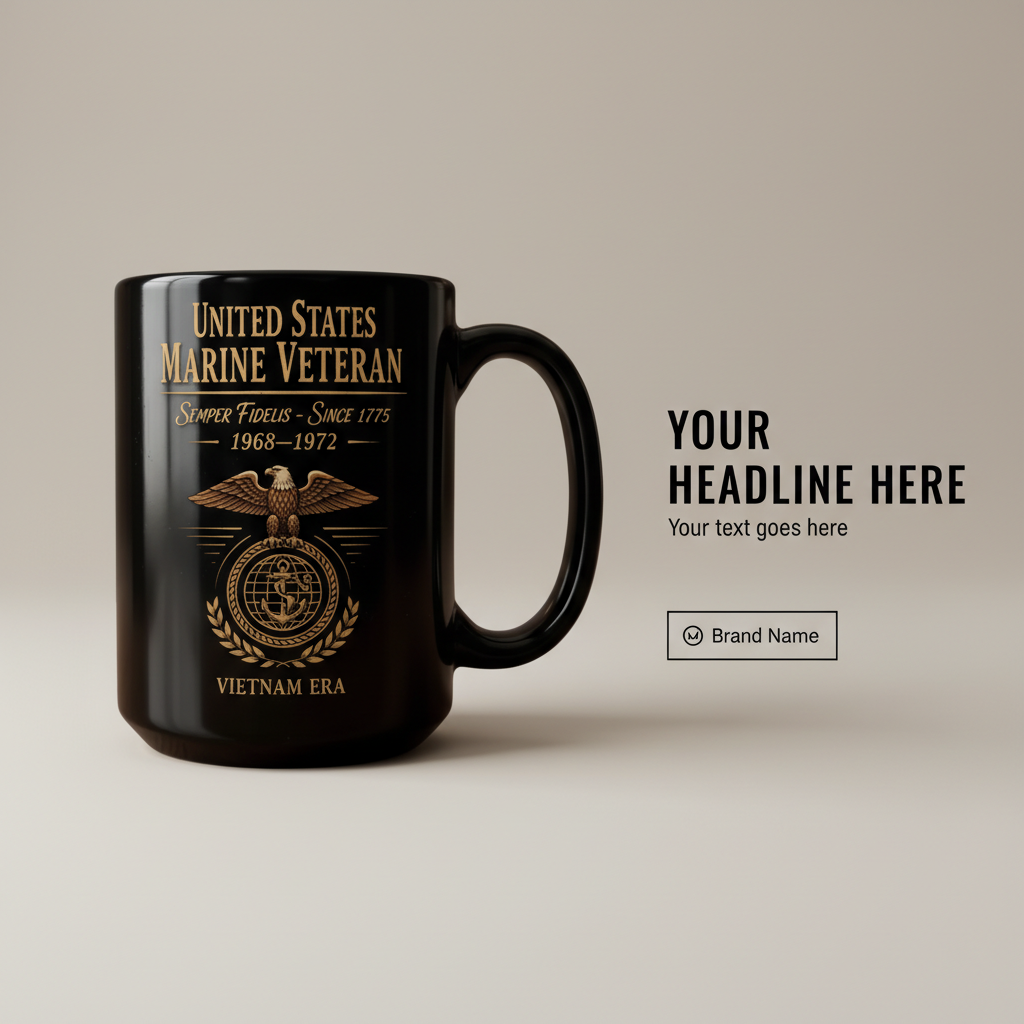 Personalized US Marine Veteran "Vietnam Era" Mug - Custom Service Years EGA Black Coffee Cup