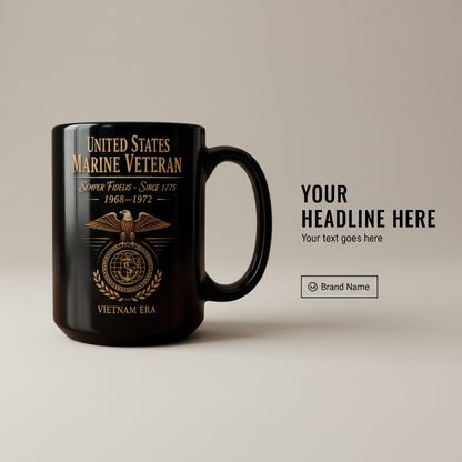 Personalized US Marine Veteran "Vietnam Era" Mug - Custom Service Years EGA Black Coffee Cup
