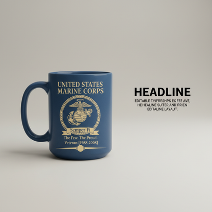 Personalized USMC "The Few The Proud" Mug - Custom Service Years Marine Cup - Classic Veteran Gift