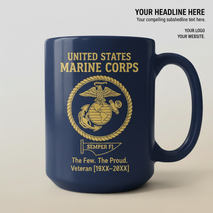 Personalized USMC Semper Fi Pennant Mug - Custom Service Years Marine Cup - The Few The Proud Veteran Gift