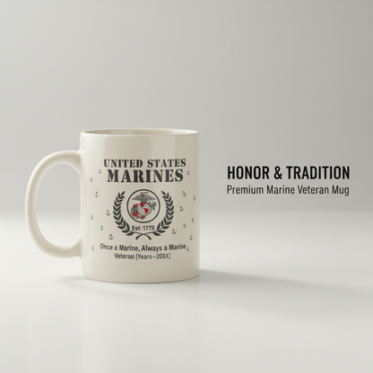 Personalized USMC Anchor Pattern Mug - Custom Service Years Classic Marine Cup