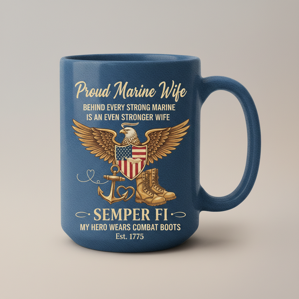 Personalized Proud Marine Wife Coffee Mug - Semper Fi Eagle Design - Custom Name & Year