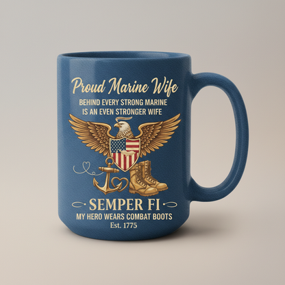 Personalized Proud Marine Wife Coffee Mug - Semper Fi Eagle Design - Custom Name & Year