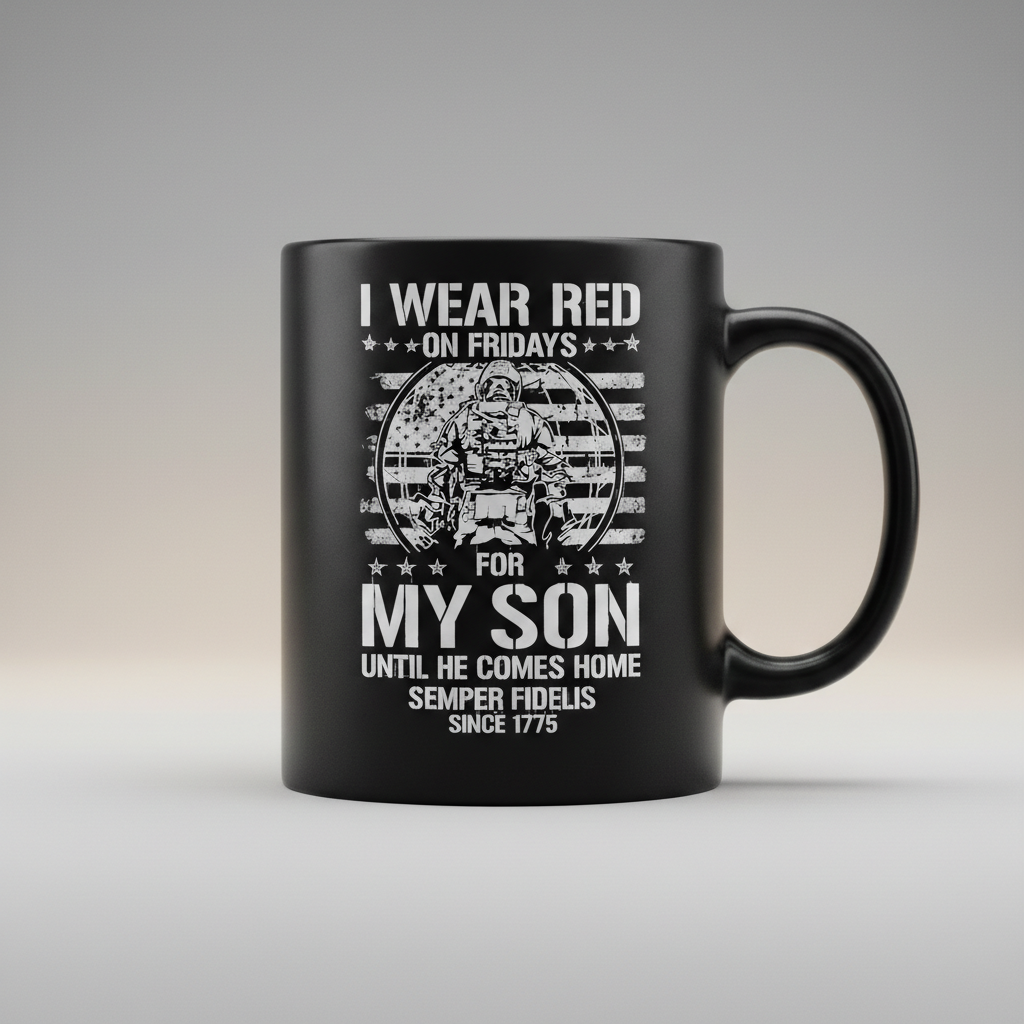 Personalized R.E.D Friday Marine Mug - Custom "I Wear Red For My Son" Deployed Cup