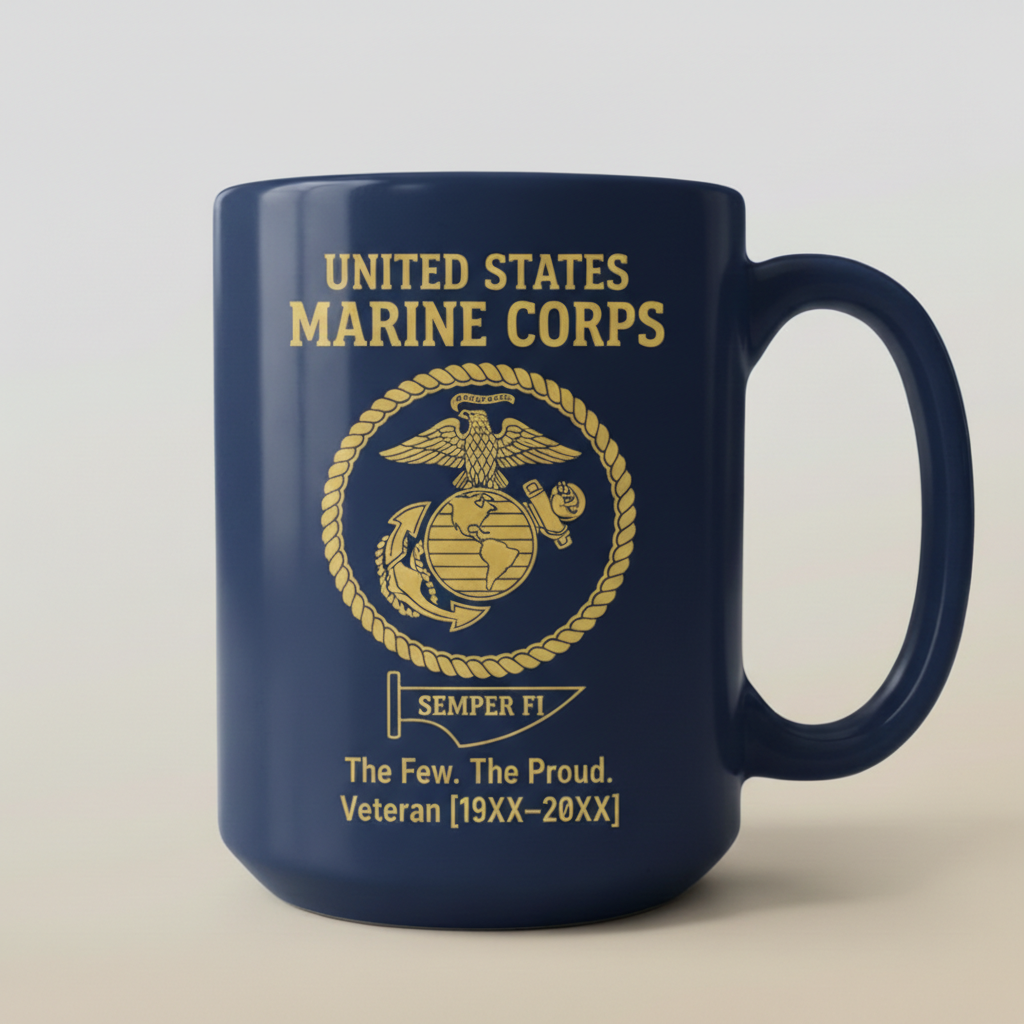 Personalized USMC Semper Fi Pennant Mug - Custom Service Years Marine Cup - The Few The Proud Veteran Gift