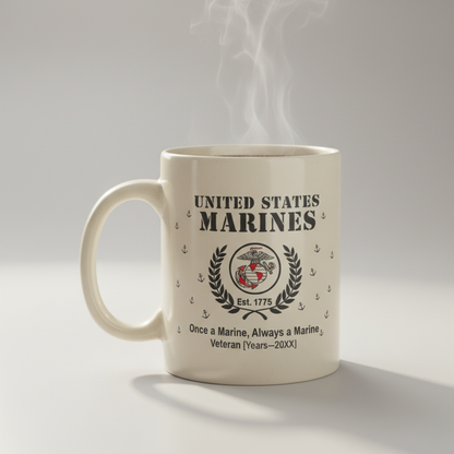 Personalized USMC Anchor Pattern Mug - Custom Service Years Classic Marine Cup