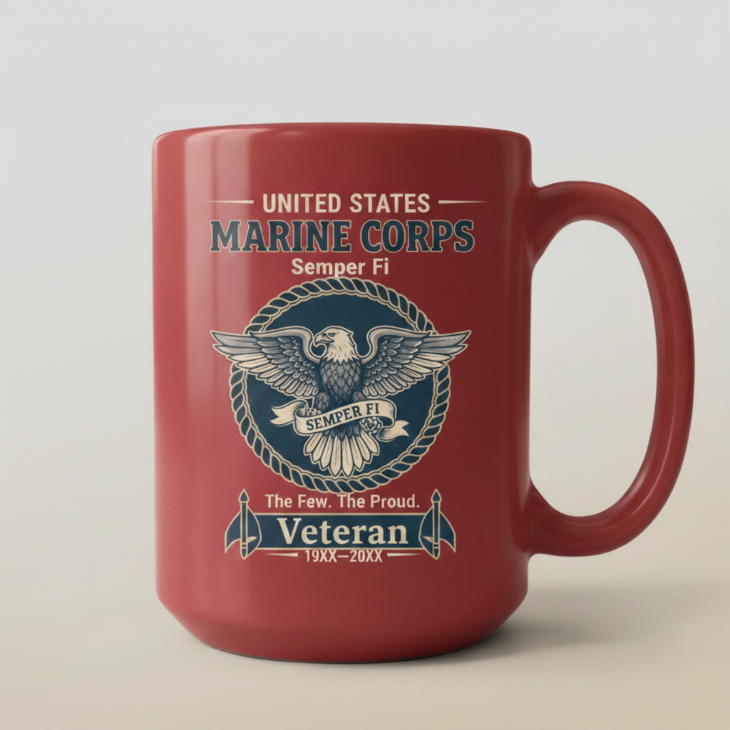 Personalized USMC Eagle Emblem Mug - Custom Service Years Marine Cup - "The Few The Proud" Veteran Gift