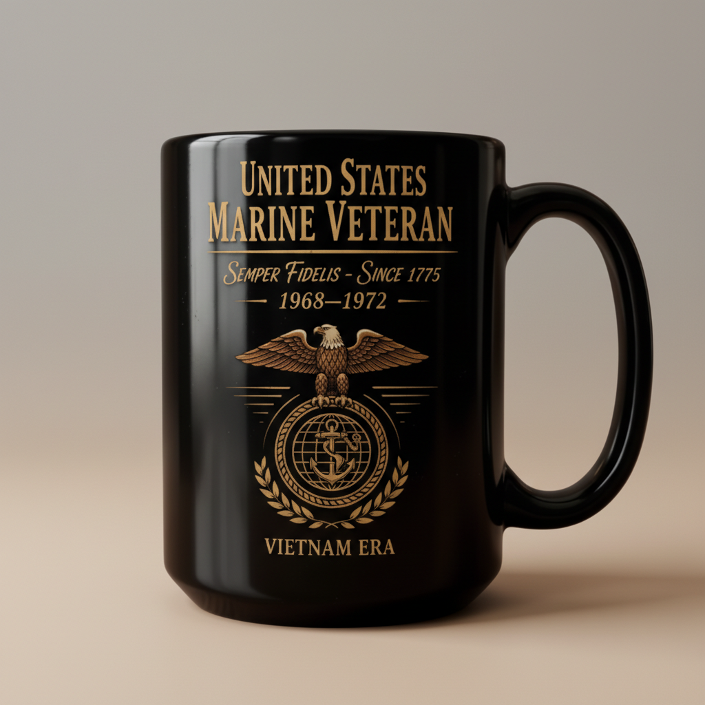 Personalized US Marine Veteran "Vietnam Era" Mug - Custom Service Years EGA Black Coffee Cup