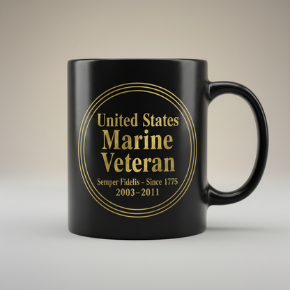 Personalized US Marine Veteran Circle Badge Mug - Custom Service Years Semper Fi Cup - America 250 Gift