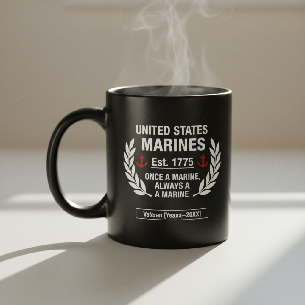 Personalized USMC Laurel Wreath Mug - Custom Service Years Marine Cup - "Always A Marine" Veteran Gift