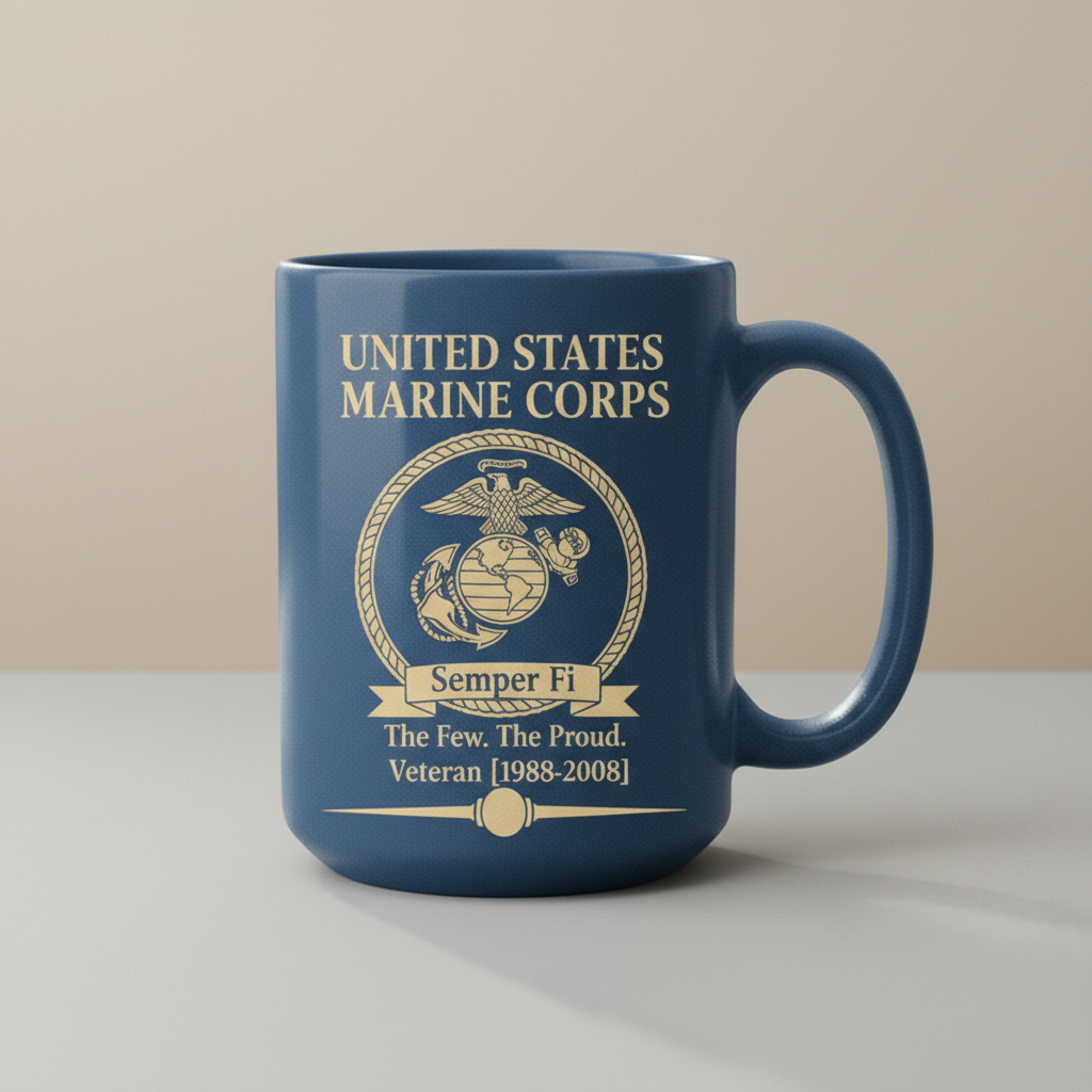 Personalized USMC "The Few The Proud" Mug - Custom Service Years Marine Cup - Classic Veteran Gift