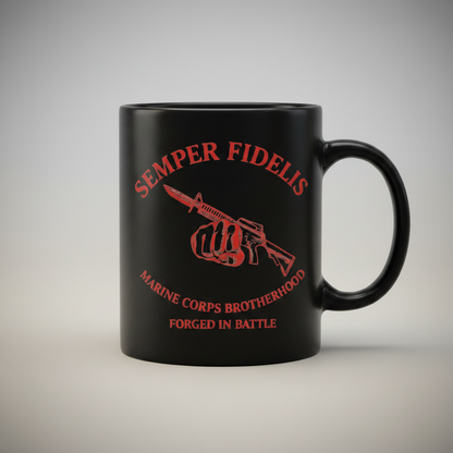 Personalized USMC Brotherhood Mug - Custom Rifle & Bayonet Marine Cup - Forged In Battle Veteran Gift