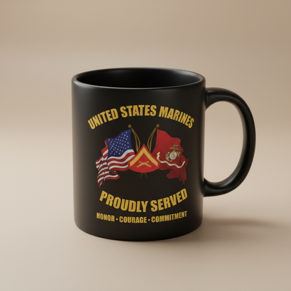 Personalized USMC Crossed Flags Mug - Custom Rank & Core Values Marine Cup - America 250 Veteran Gift
