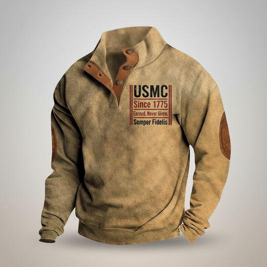 Men's USMC Retro Distressed Sweatshirt with Elbow Patches