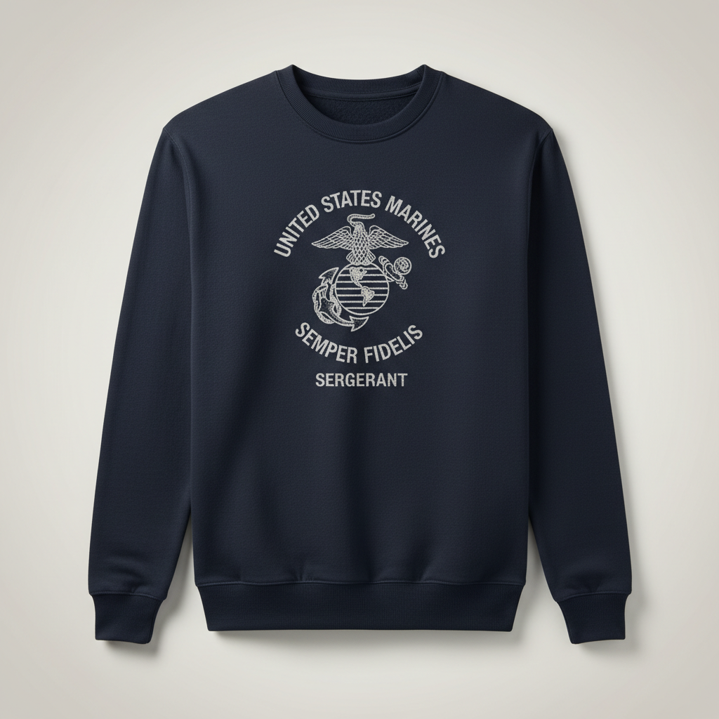United States Marines Sergeant Sweatshirt - USMC Semper Fidelis Crewneck - Military Rank Pullover for Veterans