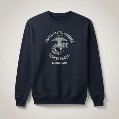 United States Marines Sergeant Sweatshirt - USMC Semper Fidelis Crewneck - Military Rank Pullover for Veterans