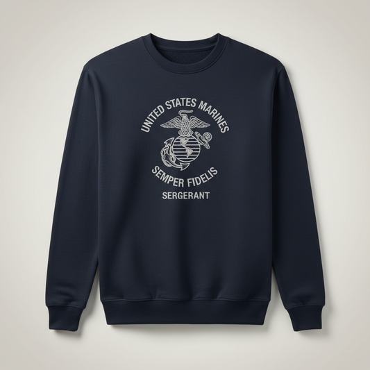 United States Marines Sergeant Sweatshirt - USMC Semper Fidelis Crewneck - Military Rank Pullover for Veterans