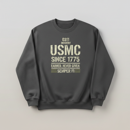 United States Marine Corps 0311 Infantry Pullover - USMC Since 1775 Military Sweatshirt