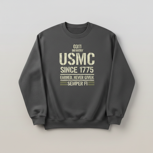 United States Marine Corps 0311 Infantry Pullover - USMC Since 1775 Military Sweatshirt