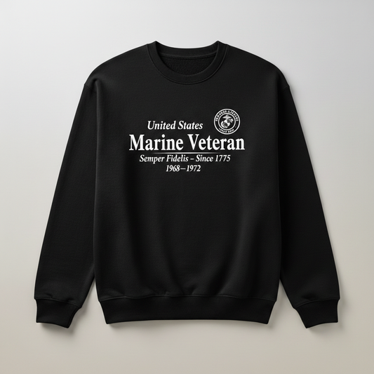 Proud US Marine Veteran Heritage Sweatshirt | 1968-1972 Commemorative Edition | Semper Fi