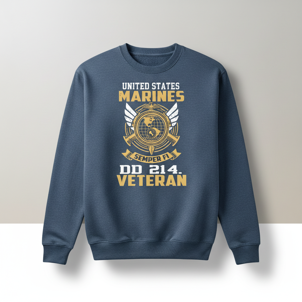 US Marines Veteran DD-214 Crewneck Sweatshirt - Semper Fi USMC Military Pride Pullover