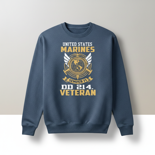 US Marines Veteran DD-214 Crewneck Sweatshirt - Semper Fi USMC Military Pride Pullover