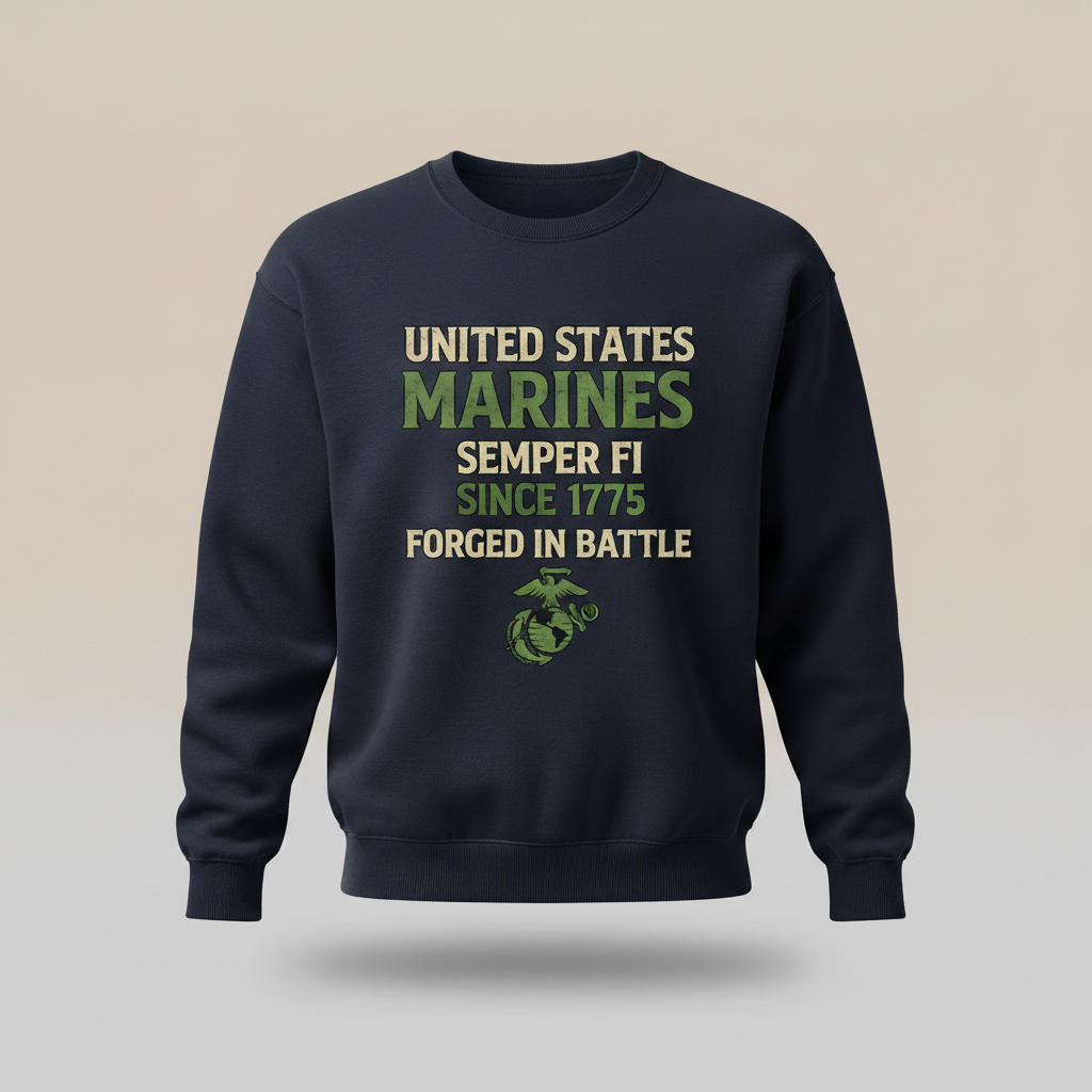 Official USMC Military Veteran Apparel - Forged in Battle Marine Corps Crewneck Sweater