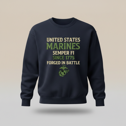 Official USMC Military Veteran Apparel - Forged in Battle Marine Corps Crewneck Sweater