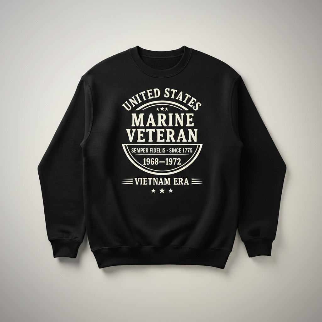 United States Marine Corps Veteran Shirt - Vietnam War Era 1968-1972 Black Pullover