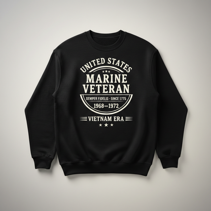 United States Marine Corps Veteran Shirt - Vietnam War Era 1968-1972 Black Pullover