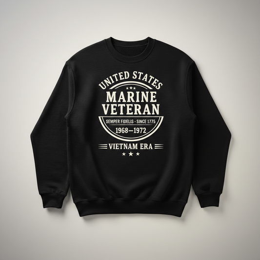 United States Marine Corps Veteran Shirt - Vietnam War Era 1968-1972 Black Pullover