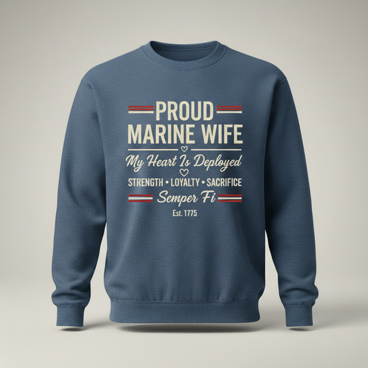 Proud Marine Mom Dad Sweatshirt - RED Friday Shirt for Deployment Support - US Marine Corps Semper Fidelis Crewneck Sweater
