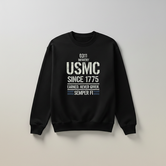 USMC Veteran Sweatshirt - 0311 Rifleman Infantry Gear - Semper Fidelis Graphic Crewneck
