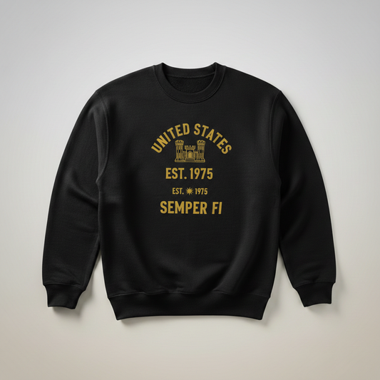 US Marine Corps "Semper Fi" Black Crewneck - Classic Military Est. 1975