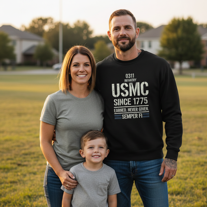 USMC Veteran Sweatshirt - 0311 Rifleman Infantry Gear - Semper Fidelis Graphic Crewneck
